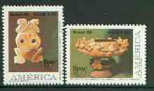 Brazil 1989 Pre Columbian Artefacts set of 2 unmounted mint, SG 2385-86*, stamps on , stamps on  stamps on artefacts, stamps on 