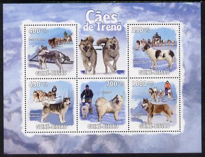 Guinea - Bissau 2009 Sled Dogs perf sheetlet containing 5 values unmounted mint, stamps on , stamps on  stamps on dogs