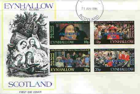 Eynhallow 1986 Queen's 60th Birthday imperf set of 4 (10p, 12p, 18p & 35p) opt'd AMERIPEX '86 in blue on cover with first day cancel, stamps on royalty, stamps on 60th birthday, stamps on stamp exhibitions