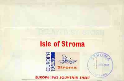 Stroma 1962 Europa imperf m/sheet 2s6d (Seal) on reverse of cover to London which bears the normal 3d UK inland rate.  Mini sheet endorsed with a feint 