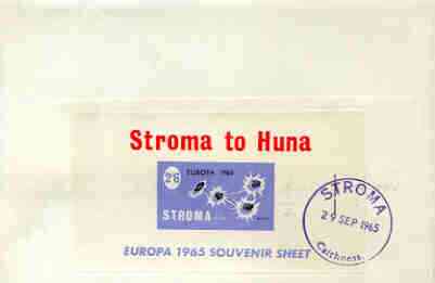 Stroma 1965 Europa imperf m/sheet 2s6d (Sea Holly) on reverse of cover to London which bears the normal 4d UK inland rate. Note: I have several of these covers so the one you receive may be slightly different to the one illustrated, stamps on europa, stamps on flowers, stamps on marine life