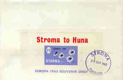 Stroma 1965 Europa imperf m/sheet 2s6d (Sea Holly) on reverse of cover to London which bears the normal 4d UK inland rate. Note: I have several of these covers so the one you receive may be slightly different to the one illustrated, stamps on , stamps on  stamps on europa, stamps on flowers, stamps on marine life