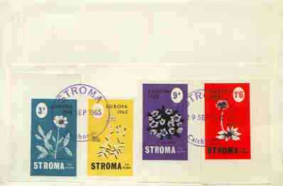 Stroma 1965 Europa (Flowers) imperf set of 4 on reverse of cover to London which bears the normal 4d UK inland rate. Note: I have several of these covers so the one you r..., stamps on europa, stamps on flowers, stamps on 