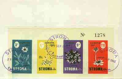 Stroma 1965 Europa (Flowers) imperf sheetlet containing set of 4 on reverse of cover to London which bears the normal 4d UK inland rate. Note: I have several of these covers so the one you receive may be slightly different to the one illustrated, stamps on europa, stamps on flowers, stamps on 