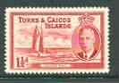 Turks & Caicos Islands 1950 KG6 Caicos Mail (Yacht) 1.5d deep carmine unmounted mint, SG 223*, stamps on mail, stamps on postal, stamps on yachts, stamps on  kg6 , stamps on 