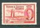 Turks & Caicos Islands 1950 KG6 Caicos Mail (Yacht) 1.5d deep carmine unmounted mint, SG 223*, stamps on , stamps on  stamps on mail, stamps on postal, stamps on yachts, stamps on  stamps on  kg6 , stamps on  stamps on 