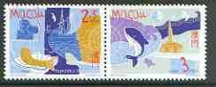 Macao 1998 International Year of the Ocean se-tenant set of 2 unmounted mint, SG 1048-49 (sheets containing 4 sets pro rata), stamps on , stamps on  stamps on whales, stamps on  stamps on  oil , stamps on  stamps on mermaids, stamps on shells, stamps on oceans