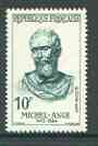 France 1957 Michelangelo 10f (from Famous Men set) unmounted mint SG 1358*, stamps on personalities, stamps on arts, stamps on sculpture, stamps on renaissance