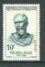 France 1957 Michelangelo 10f (from Famous Men set) unmounted mint SG 1358*, stamps on , stamps on  stamps on personalities, stamps on arts, stamps on sculpture, stamps on  stamps on renaissance