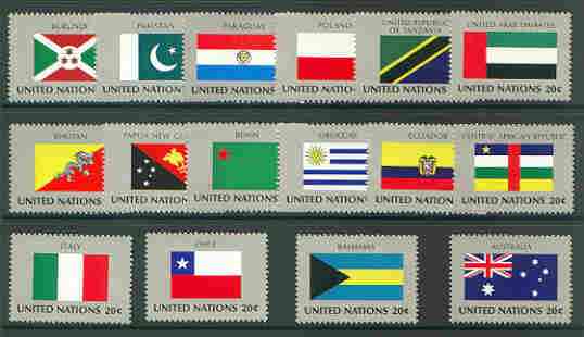 United Nations (NY) 1984 Flags of Member Nations #5 complete set of 16 unmounted mint, SG 434-49, stamps on flags