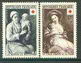 France 1953 Red Cross Fund (Paintings) set of 2 unmounted mint, SG 1191-92*, stamps on red cross, stamps on arts