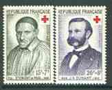France 1958 Red Cross Fund (St Vincent de Paul & J H Dunant) set of 2 unmounted mint, SG 1411-12*, stamps on red cross, stamps on personalities, stamps on nobel