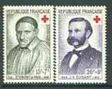 France 1958 Red Cross Fund (St Vincent de Paul & J H Dunant) set of 2 unmounted mint, SG 1411-12*, stamps on , stamps on  stamps on red cross, stamps on personalities, stamps on nobel