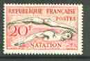 France 1953 Swimming 20f (from sports set) unmounted mint SG 1185*, stamps on sport, stamps on swimming