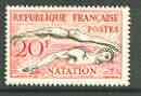 France 1953 Swimming 20f (from sports set) unmounted mint SG 1185*, stamps on sport, stamps on swimming