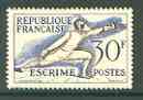France 1953 Fencing 30f (from sports set) unmounted mint SG 1187*, stamps on sport, stamps on fencing