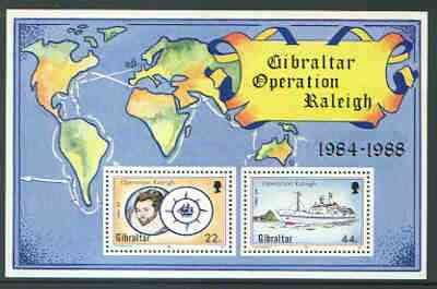 Gibraltar 1988 Operation Raleigh m/sheet unmounted mint, SG MS 603, stamps on , stamps on  stamps on maps, stamps on ships, stamps on explorers