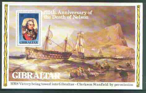Gibraltar 1980 175th Death Anniversary of Nelson m/sheet unmounted mint, SG MS 441, stamps on ships, stamps on militaria, stamps on nelson