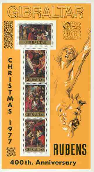 Gibraltar 1977 Christmas & 400th Birth Anniversary of Rubens m/sheet unmounted mint, SG MS 397, stamps on christmas, stamps on arts, stamps on rubens, stamps on renaissance