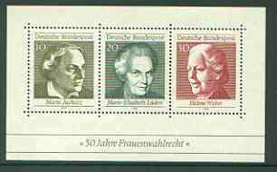 Germany - West 1969 Womens Suffrage perf m/sheet unmounted mint, SG MS 1499, stamps on personalities, stamps on women, stamps on human rights