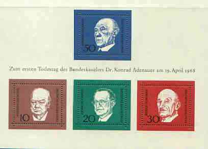 Germany - West 1968 Ardenauer Commemoration (1st issue) m/sheet unmounted mint, SG MS 1459, stamps on , stamps on  stamps on personalities, stamps on constitutions, stamps on churchill, stamps on ardenauer