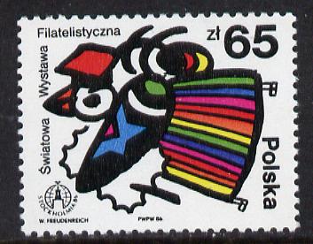 Poland 1986 Stockholmia 86 Stamp Exhibition Bird 65z unmounted mint (SG 3060) , stamps on birds       stamp exhibitions