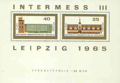 Germany - East 1965 Leipzig Philatelic Exhibition set of 2 m/sheets unmounted mint, SG MS E851, stamps on , stamps on  stamps on stamp exhibitions, stamps on buildings