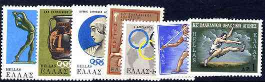 Greece 1968 Sports Events set of 7 unmounted mint, SG 1068-74*, stamps on , stamps on  stamps on sport, stamps on javelin, stamps on running, stamps on discus, stamps on long jump, stamps on 