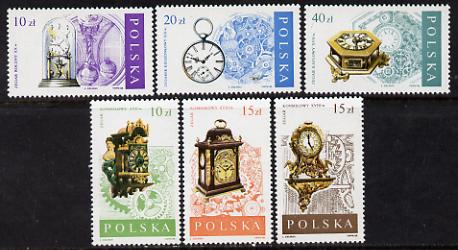 Poland 1988 Clocks & Watches set of 6 unmounted mint (SG 3155-60)*, stamps on , stamps on  stamps on clocks