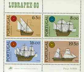 Portugal 1980 Lubrapex 80 Stamp Exhibition m/sheet (Ships) unmounted mint, SG MS 1815, stamps on stamp exhibitions, stamps on ships