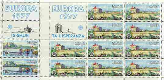 Malta 1977 Europa set of 2 each in sheetlets of 10 plus 2 labels, unmounted mint as SG 584-85, stamps on , stamps on  stamps on europa, stamps on bridges, stamps on 