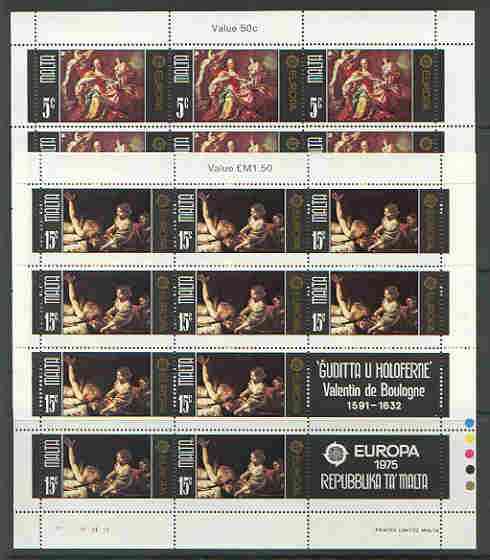 Malta 1975 Europa (Paintings) set of 2 each in sheetlets of 10 plus 2 labels, unmounted mint as SG 543-44, stamps on , stamps on  stamps on europa, stamps on arts