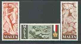 Malta 1977 Worker Commemoration set of 3 unmounted mint, SG 586-88*, stamps on , stamps on  stamps on labour, stamps on stone, stamps on masonics, stamps on ships, stamps on  stamps on masonry