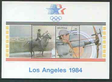 Belgium 1984 Los Angeles Olympics perf m/sheet unmounted mint, SG MS 2784, stamps on , stamps on  stamps on olympics, stamps on archery, stamps on dressage, stamps on horses