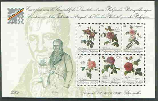 Belgium 1990 'Belgica 90' Stamp Exhibition perf m/sheet (Roses) unmounted mint, SG MS 3025, stamps on , stamps on  stamps on stamp exhibitions, stamps on flowers, stamps on roses