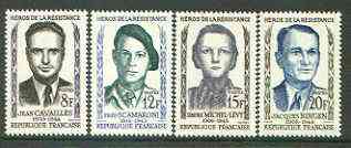 France 1958 Heroes of the Resistance (2nd issue) set of 4 unmounted mint, SG 1381-84, stamps on personalities, stamps on  ww2 , stamps on 