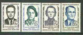 France 1958 Heroes of the Resistance (2nd issue) set of 4 unmounted mint, SG 1381-84, stamps on , stamps on  stamps on personalities, stamps on  stamps on  ww2 , stamps on  stamps on 