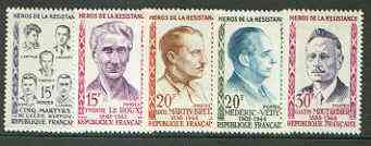 France 1959 Heroes of the Resistance (3rd issue) set of 5 unmounted mint, SG 1418-22*, stamps on , stamps on  stamps on personalities, stamps on  stamps on  ww2 , stamps on  stamps on 