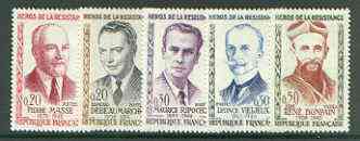 France 1960 Heroes of the Resistance (4th issue) set of 5 unmounted mint, SG 1478-82*, stamps on , stamps on  stamps on personalities, stamps on ww2, stamps on  stamps on  ww2 , stamps on  stamps on 