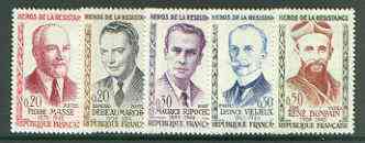 France 1960 Heroes of the Resistance (4th issue) set of 5 unmounted mint, SG 1478-82*, stamps on personalities, stamps on ww2, stamps on  ww2 , stamps on 