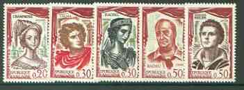 France 1961 Actors & Actresses set of 5 unmounted mint, SG 1531-35*, stamps on , stamps on  stamps on personalities, stamps on films, stamps on cinema, stamps on women
