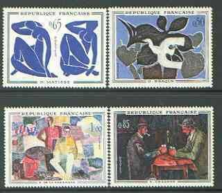 France 1961 Modern French Art set of 4 unmounted mint, SG 1551-54, stamps on , stamps on  stamps on arts, stamps on  stamps on tobacco, stamps on  stamps on playing cards