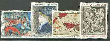 France 1968 French Art set of 4 unmounted mint, SG 1786-89*, stamps on , stamps on  stamps on arts, stamps on renoir, stamps on gauguin, stamps on caves, stamps on 