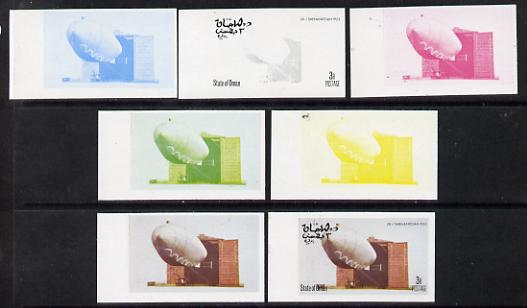 Oman 1977 Airships 3b (ZR-1 Shenandoah 1923) set of 7 imperf progressive colour proofs comprising the 4 individual colours plus 2, 3 and all 4-colour composites unmounted..., stamps on aviation, stamps on airships