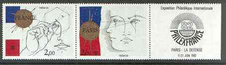 France 1981 'Philexfrance 82' (2nd issue) se-tenant set of 2 plus label unmounted mint, SG 2415-16, stamps on , stamps on  stamps on arts, stamps on stamp exhibition