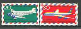 Germany - West 1969 50th Anniversary of Airmail Services set of 2 unmounted mint SG 1482-83*, stamps on postal, stamps on aviation, stamps on junkers, stamps on boeing