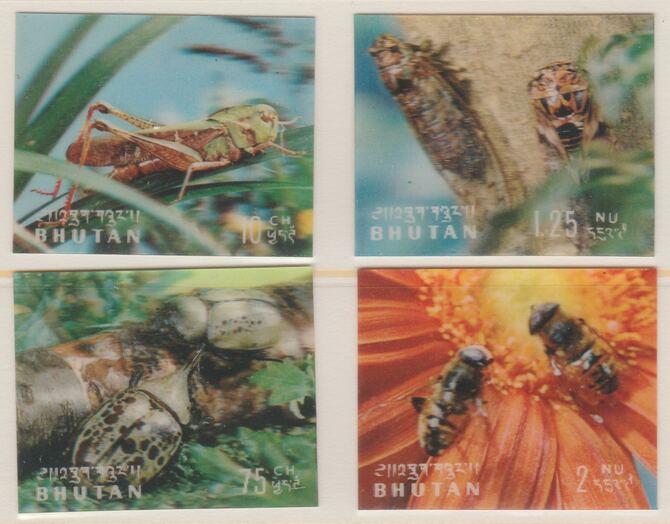 Bhutan 1969 Insects 'Postage' set of 4 in 3-dimensional format unmounted mint, Mi 269-72, stamps on , stamps on  stamps on insects, stamps on  stamps on  3d , stamps on  stamps on bees, stamps on honey, stamps on  stamps on dragonflies