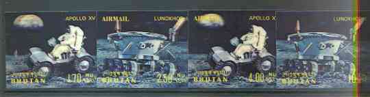 Bhutan 1971 Conquest of Space (Apollo 15) set of 4 in 3-dimensional format unmounted mint, Mi 436-39, stamps on , stamps on  stamps on space, stamps on apollo, stamps on  stamps on  3d , stamps on  stamps on 