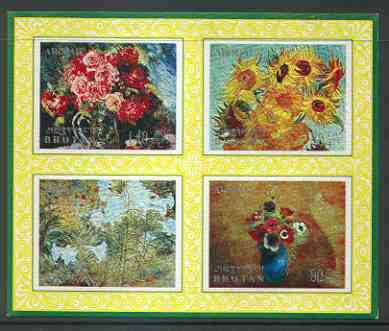 Bhutan 1969 Flowers 'Airmail' m/sheet #1 containing 4 values relief printed unmounted mint, Mi BL 39, stamps on flowers