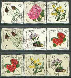 Bhutan 1967 Flowers perf set of 9 complete very fine cto used, SG 117-25, Mi 130-38*, stamps on flowers, stamps on scots, stamps on scotland